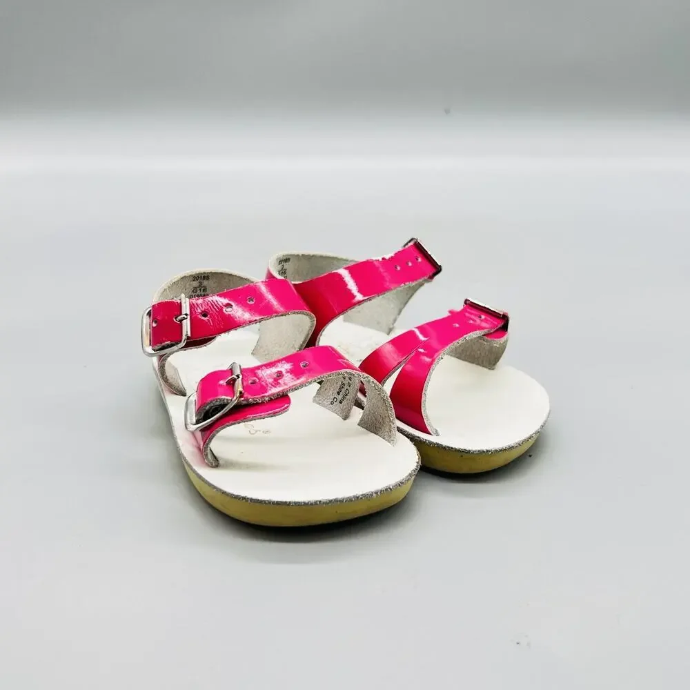 Sun-San by Salt Water Sandals Girl 3 Pink Patent Leather Surfer Buckle Strappy